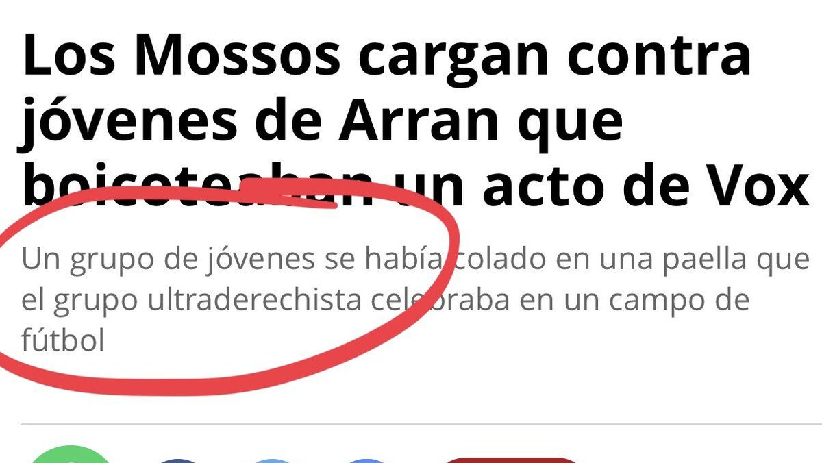 Lo del @ElPeriodico es de traca: Los agresores que forzaron el recinto son “un grupo de jóvenes” y los agredidos que hacían una paella son “el grupo ultraderechista”. Sois la vergüenza del periodismo.
Retuit si te indigna, seas del partido que seas. Mañana te puede pasar a ti.