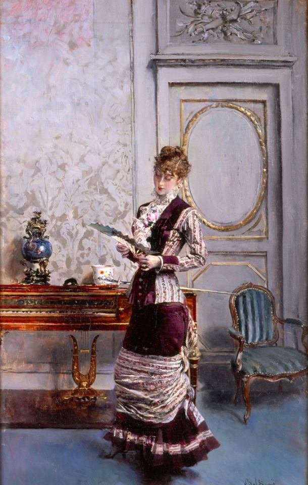 Giovanni Boldini (1842 - 1931) Signora che ammira un ventaglio (1878)
