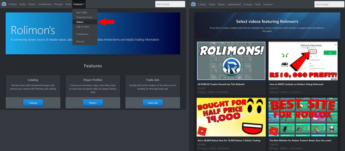 rolimon s roblox trading fansite