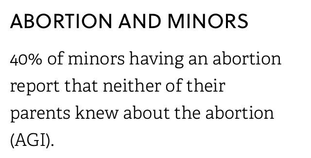 According to AGI, The Guttmacher Institute aligned with Planned Parenthood, 40 percent of minors do not report their abortion to any parent
