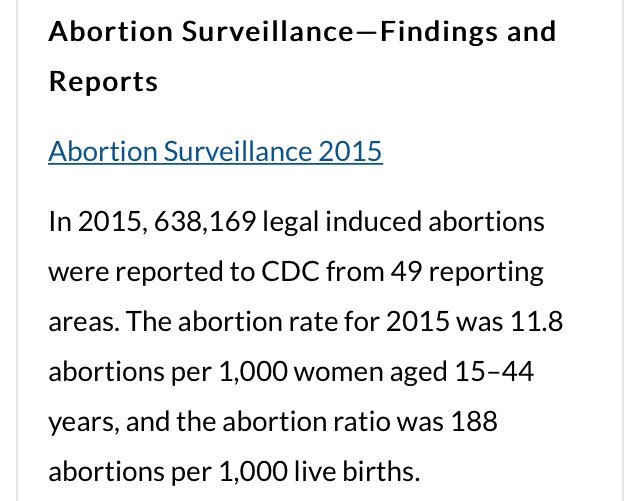 The CDC has kept record of medical abortions in the United States from since 1969. They state in 2015 that there were about 638,000 abortions. They also produced a chart that shows abortion totals annually from 1996 to 2015 and increases and decreases by percentage
