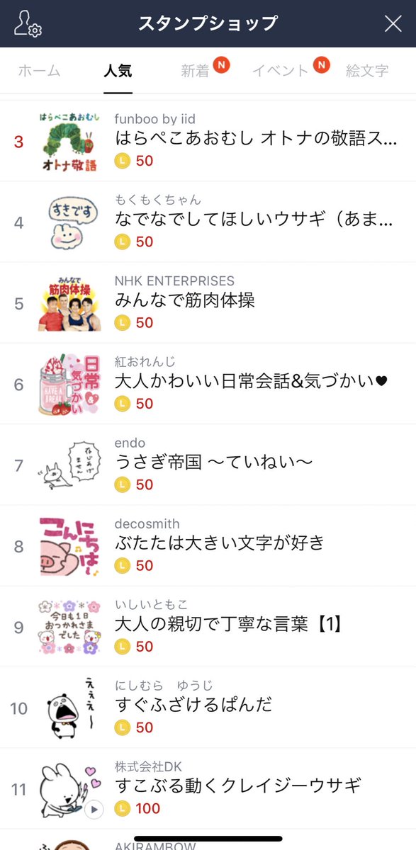 うさぎ帝国 東京タワーイベント10 1 スタンプランキング７位 絵文字ランキング３位です やったぜ 皆さまありがとうございます