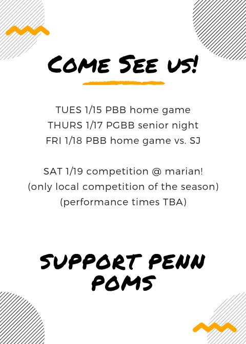 PennHSpoms's tweet photo. Mark your calenders!! A busy week for the Penn Poms program...plenty of opportunities to see us perform!! https://t.co/IThddRPOz7