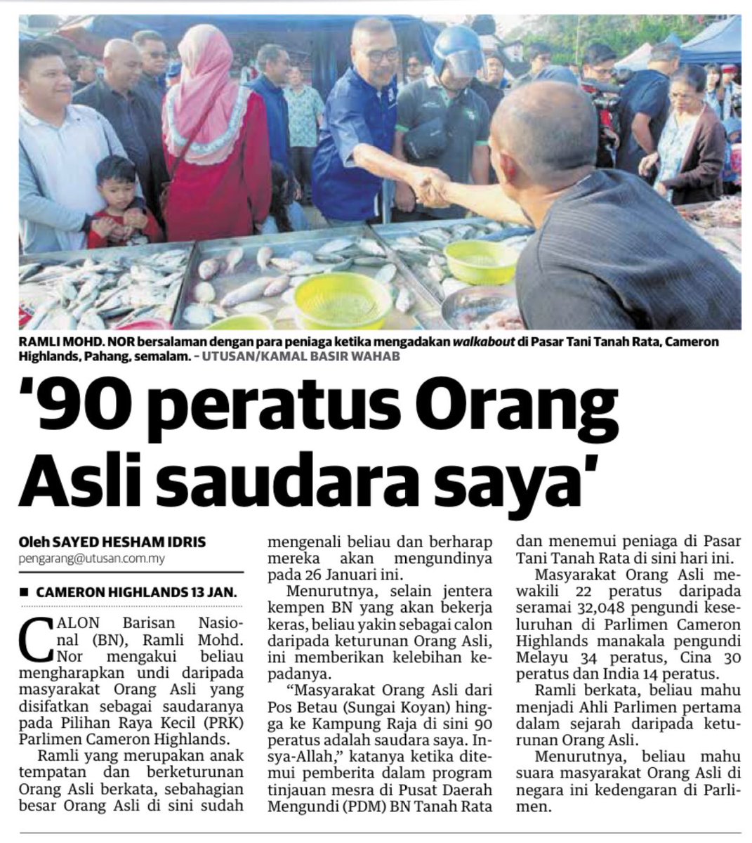 ahmadmaslan's tweet photo. Disertakan 3 kenyataan calon PRK #CameronHighlands Ramli Dato Mohd Nor &amp; 1 kenyataan Timb Presiden #UMNO / Timb Pengerusi #BN @tokmatn9 yg dilapor dlm #Utusan &amp; #BH. Sila sebar. Tkasih kerana beri sokongan kpd calon BN ⚖️ https://t.co/L023HG0Vmq