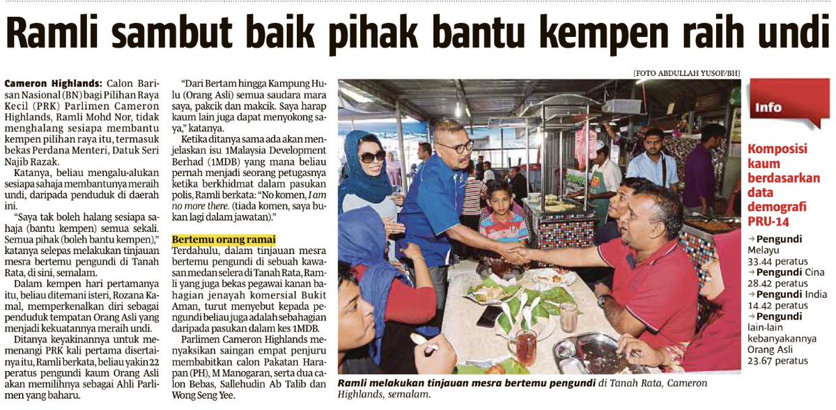 ahmadmaslan's tweet photo. Disertakan 3 kenyataan calon PRK #CameronHighlands Ramli Dato Mohd Nor &amp; 1 kenyataan Timb Presiden #UMNO / Timb Pengerusi #BN @tokmatn9 yg dilapor dlm #Utusan &amp; #BH. Sila sebar. Tkasih kerana beri sokongan kpd calon BN ⚖️ https://t.co/L023HG0Vmq