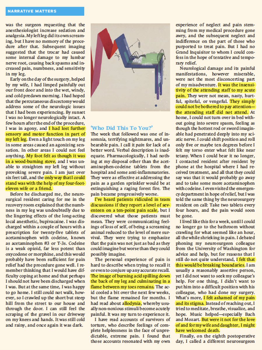 EricTopol's tweet image. One of the best essays on #pain I've read, in the 1st person, by Jonathan Mayer, professor @UW, a leading academic pain medicine center healthaffairs.org/doi/abs/10.137…
Please @Health_Affairs make this open-access---it's highly educational for all clinicians, trainees, #meded. @UWMedicine
