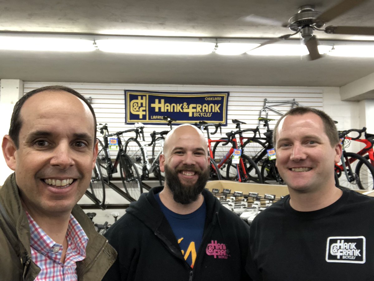 LafayetteCam's tweet photo. Pictured here with East End friends Ali from Royal Service Station; Andy &amp; Doug from Hank &amp; Franks Bicycles; &amp; Valerie from Leslie’s Pool Supplies - Valerie &amp; I had fantastic discussion on importance of recycling. Thx Lafayette businesses for letting me spend the weekend w/ you! https://t.co/2nxMoWYy9O