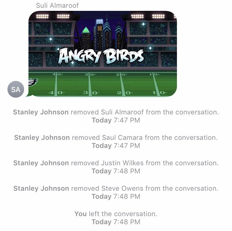 one_nite_stan's tweet photo. 🗣 yup!! RT @IamJimboSlice: Hahahahaha As soon as the Eagles lost @one_nite_stan kicked everyone out the group chat https://t.co/xIrIhe2fXP