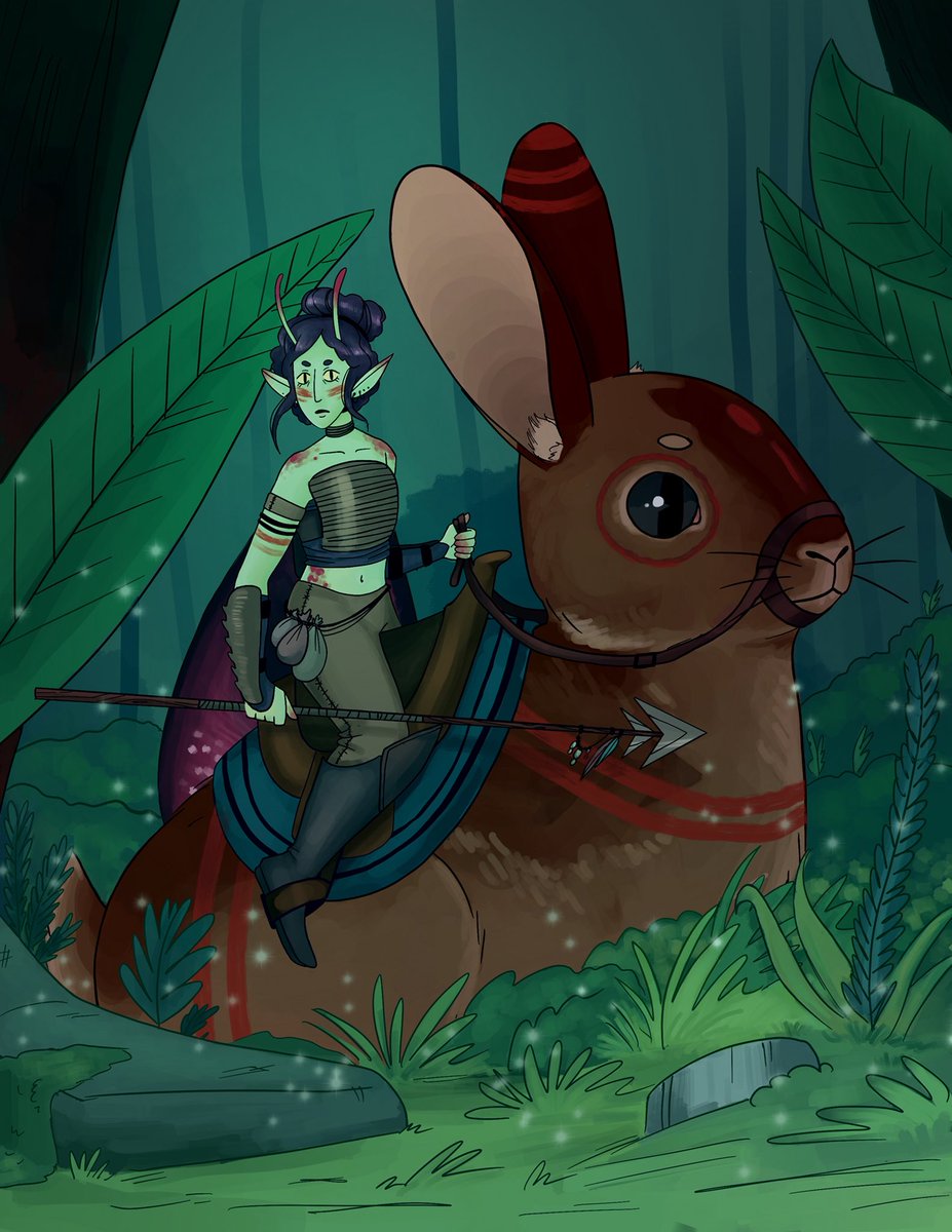 kingkelly44's tweet photo. Finally getting back in the swing of things! Enjoy this warrior rabbit-riding fairy. 
She fears nothing. 

#ArtistOnTwitter #forest #fairy #femaleartist #art https://t.co/OnQMdnrnAR