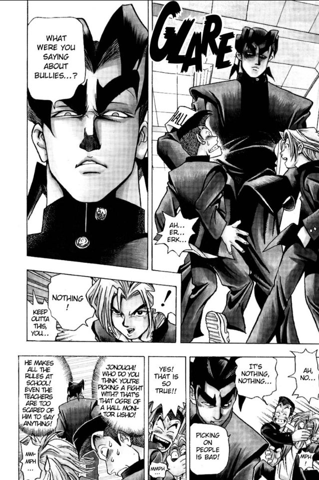 I’d keep reading, but I’m just so confused at how Tristan complains about how boring things are when just a second ago he actively stops Joey from picking on bigger bullies.Not much of a thriller seeker, which is probably why him and Yugi become friends. (lol)