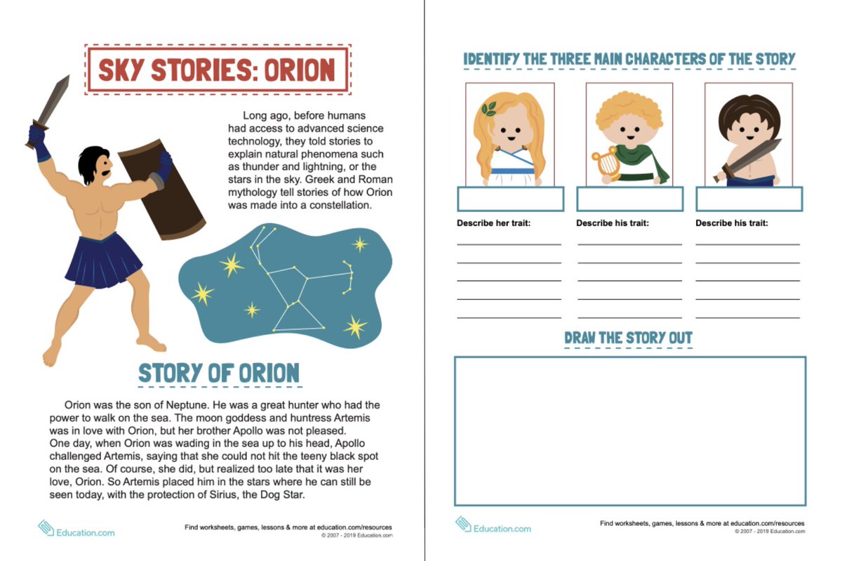 preschoolers's tweet photo. It's your Weekly Boost! ✨ Find (free) curated word study, math, writing, and reading comprehension resources — like this "Story of Orion" printable for fourth graders: https://t.co/KvHvzIFUOx. #elemchat #fourthchat #litchat https://t.co/KUi2FsepHQ