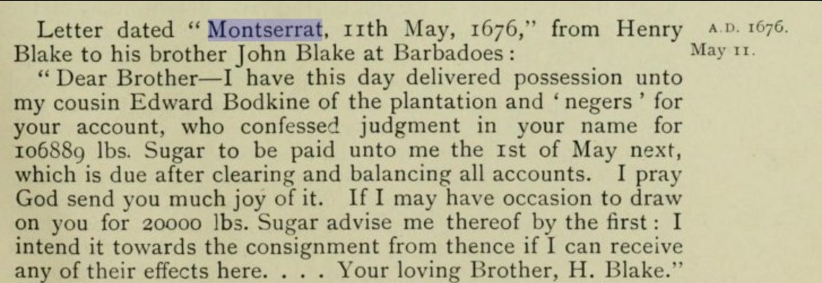 They bought plantations in Montserrat and were established as traders in Barbados. In 1676 Henry Blake cashed out. He owned 36 enslaved Africans at this time. He returned to Ireland and bought two estates with his profits. Lehinch, Co. Mayo and Renvyle, Co. Galway.