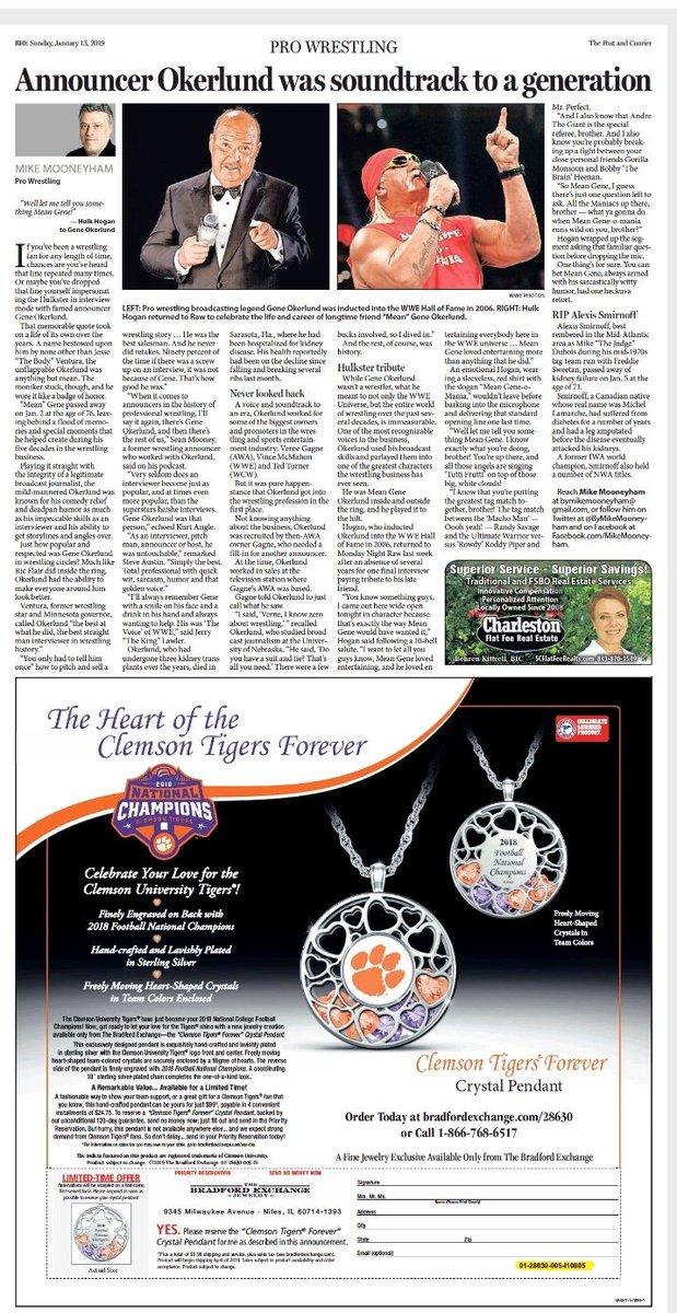 This week's print version of my pro wrestling column in The Post and Courier.