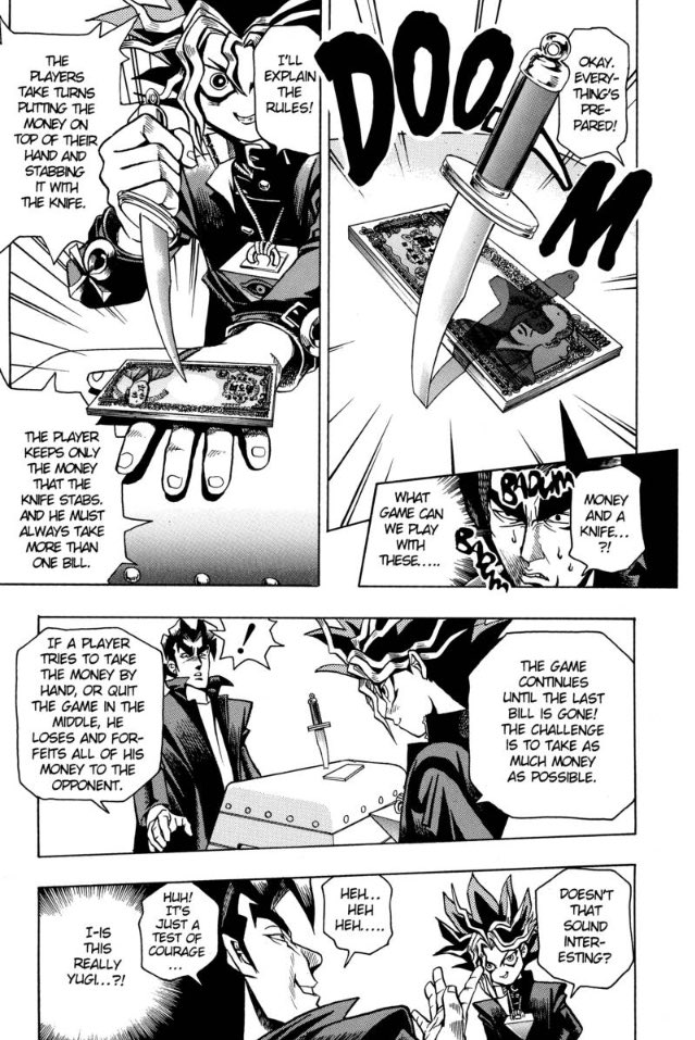 The first chapter of Yu-Gi-Oh is a pretty solid one! Even if I weren’t already familiar with the franchise, a series about a good natured boy possessed by a thrill seeking spirit who loves to play games would have me hooked for sure.