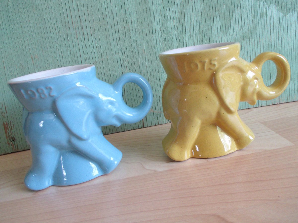 SquirrelAwayVtg's tweet image. Vintage Elephant Mugs, Frankoma GOP Republican Coffee Cups, 1975 and 1982 Political Collectibles etsy.me/2MFqRSf #Etsy #vintage #trending #vintageaddict #shopping #etsyvintage