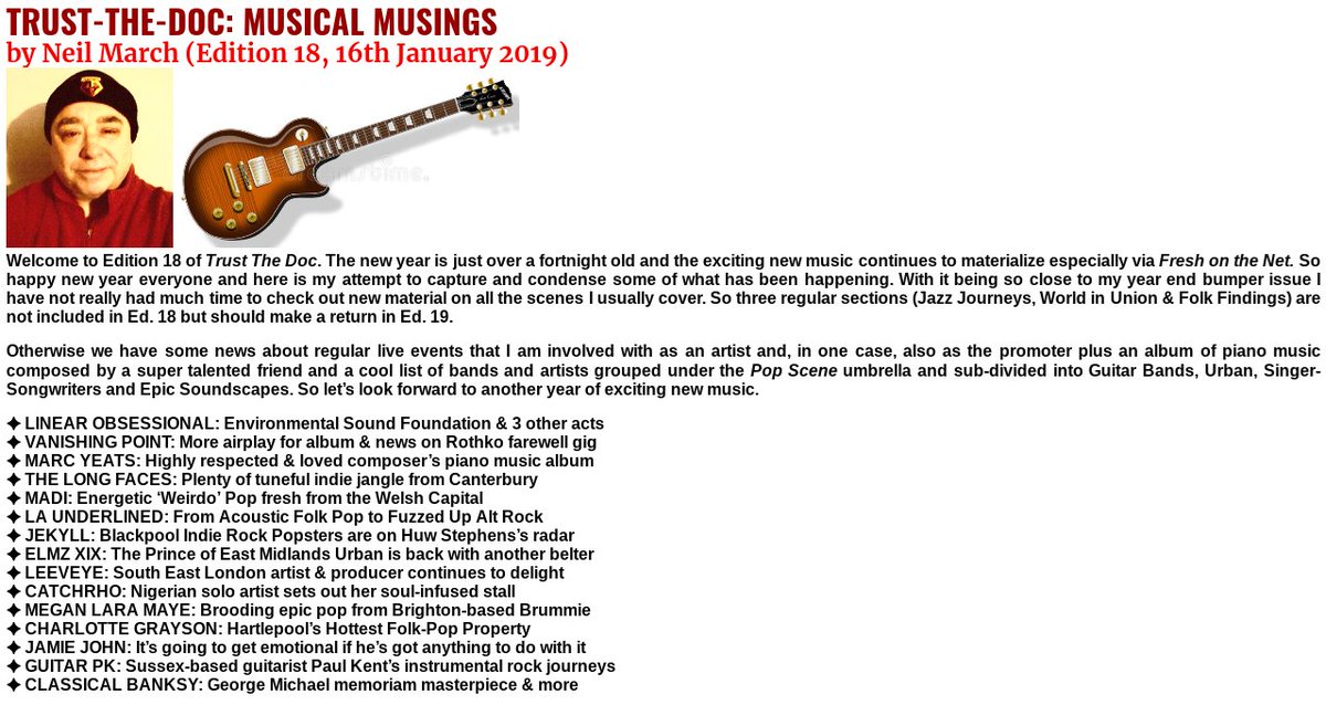 Technically it's 2 days early but Ed 18 of #TrustTheDoc is onlline &amp; ft @EnviroArtFound <a href="/tsmbrighton/">The Static Memories</a> <a href="/OfficialJaffro/">Jaffro</a> <a href="/marcyeats/">Marc Yeats</a> @madibanduk @LaUnderlined <a href="/Jekyllband/">JEKYLL</a> <a href="/endof_thetrail/">End Of The Trail Creative</a> <a href="/ElmzXix/">Elmz XIX</a> @Leeveye101 @catchrho <a href="/MeganLaraMae/">@MeganLaraMae</a> <a href="/jamiejohnmusic/">jamie john</a> <a href="/GuitarPK/">Pradchayaporn Kamdech</a> ... demerararecords.com/trust-the-doc