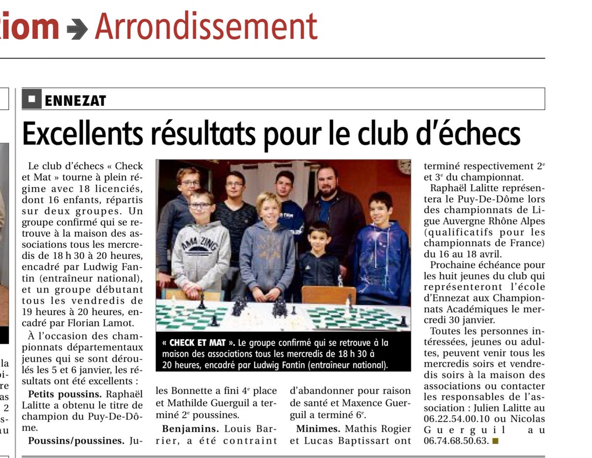 Le club d’échecs #checketmat à la une de la presse!!💪💪💪