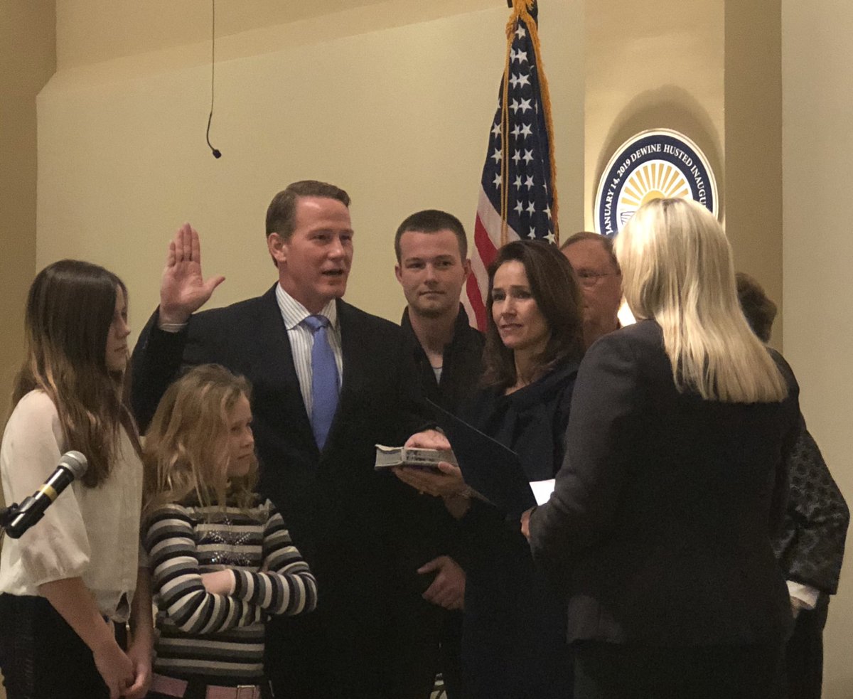 JonHusted's tweet photo. I am proud tonight to take the oath of office as your Lt. Governor. @TinaHusted1 and I are so grateful for the support our friends, staff, and the voters have given us. I look forward to serving our state alongside @MikeDeWine. #OHInauguration #OhioInaugural #OhioInauguration https://t.co/NAPYcccWMy