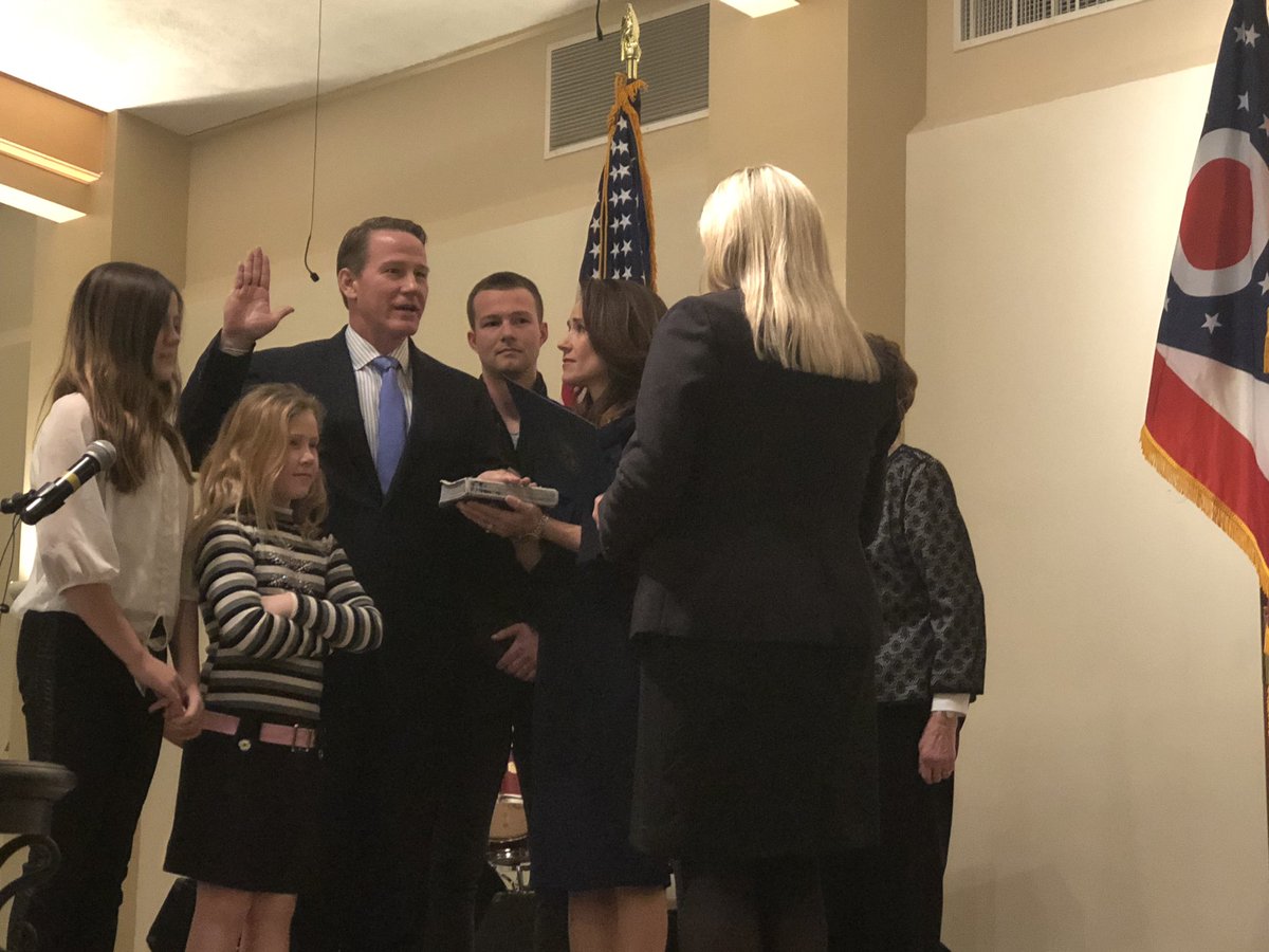JonHusted's tweet photo. I am proud tonight to take the oath of office as your Lt. Governor. @TinaHusted1 and I are so grateful for the support our friends, staff, and the voters have given us. I look forward to serving our state alongside @MikeDeWine. #OHInauguration #OhioInaugural #OhioInauguration https://t.co/NAPYcccWMy