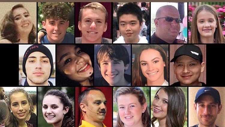 ParklandTalk's tweet photo. Only 11 Months Ago:

Alyssa Alhadeff
Martin Duque Anguiano
Scott Beigel
Nicholas Dworet
Aaron Feis
Jaime Guttenberg 
Chris Hixon
Luke Hoyer 
Cara Loughran
Gina Montalto
Joaquin Oliver
Alaina Petty
Meadow Pollack
Helena Ramsay
Alex Schachter
Carmen Schentrup
Peter Wang https://t.co/k2cS7V7yfA