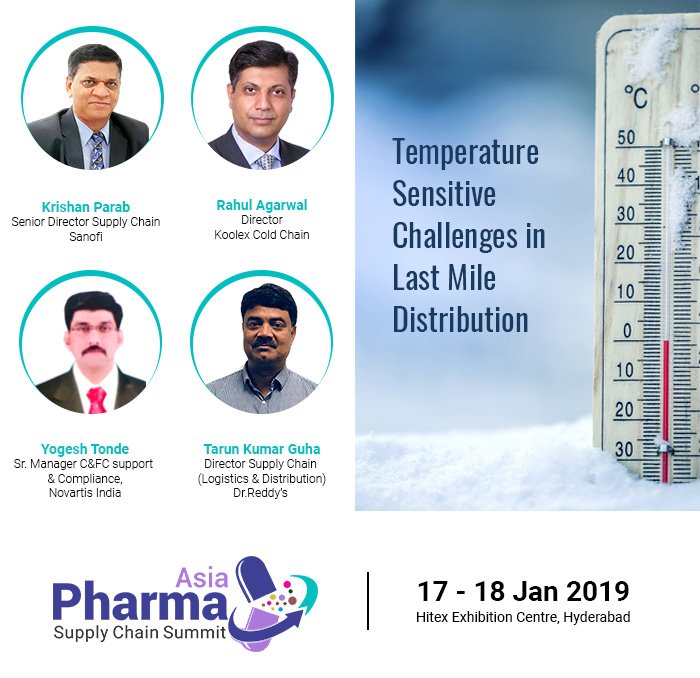 Our Experts Speaker will be sharing their views on Temperature Sensitive Challenges in Last Mile Distribution on 17th January 2019. 

@EUP_Group <a href="/PharmProcessing/">Pharm Processing</a> <a href="/PharmaLogIQ/">Pharma Logistics IQ</a> <a href="/PharmExec/">Pharmaceutical Executive</a> <a href="/cvspharmacy/">CVS Pharmacy</a> #asiapharma #logistics #supplychain
