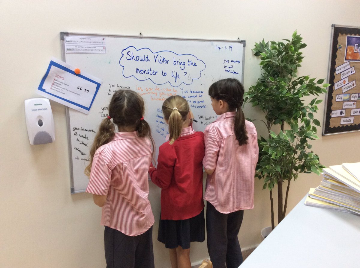 DESSyear5's tweet photo. For and against - sharing our ideas to create a balanced argument in Literacy @Dessdubai #dess_yearfive_orange #masterywriting #forandagainst #Frankenstein https://t.co/pNVNsBK6Qn