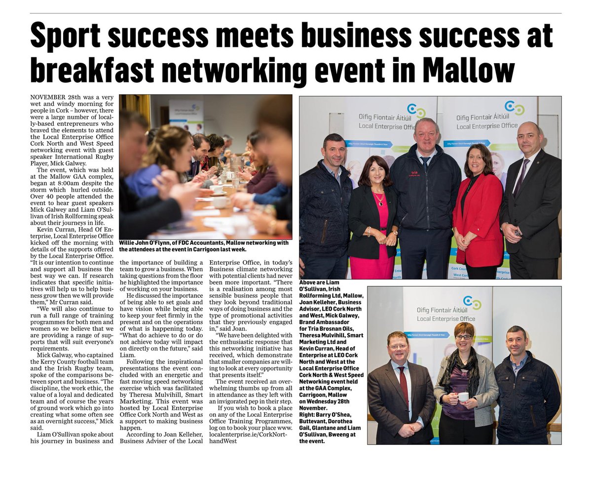 NetworkLinc's tweet photo. LINC member Liam O’Sullivan, Irish Rollforming Ltd was one of the guest speakers at the event sharing his wealth of business experience at @LEOCorkNW #speednetworking Event in #Mallow #GAA Complex. Featured @TheCorkman #lincnetwork https://t.co/vSjnk3uQhu