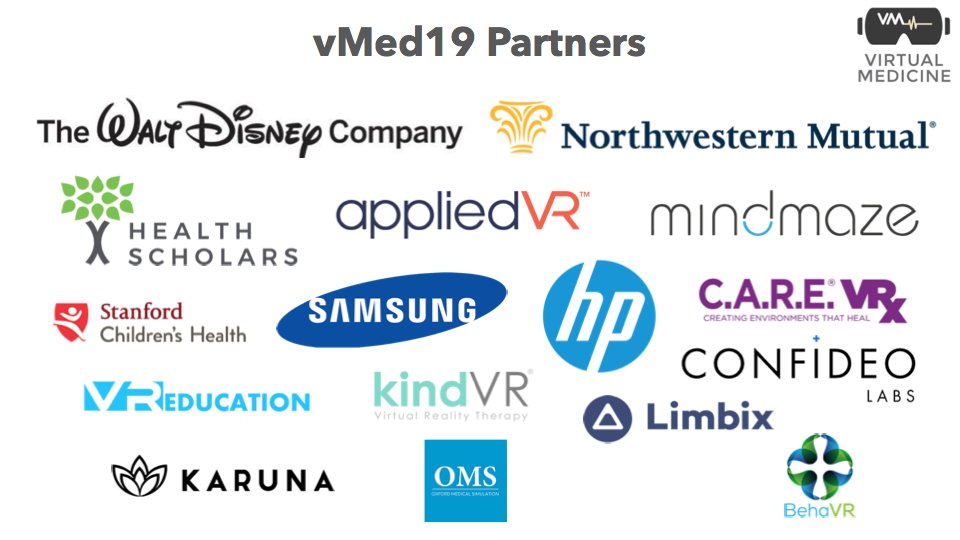 For those attending #vMed19 we'll have an amazing lineup of hands-on demos across a range of therapeutic #VR hardware & software solutions. Latest sponsors and exhibitors listed below. Reserve your space here: virtualmedicine.health/register Latest agenda here: virtualmedicine.health/agenda-2019