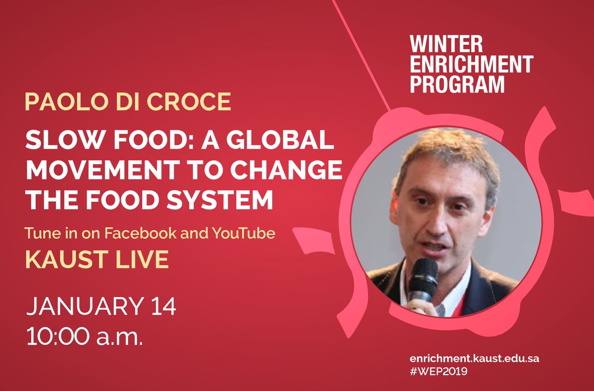 KAUST_News's tweet photo. Most of us have heard of fast food, but in this #TIME of rapid change, what is slow #food and how is this global movement changing peoples lives? Tune in TODAY at 10am on #KAUST Facebook and YouTube to learn more from @SlowFoodHQ at #WEP2019 #science >
https://t.co/uQEzO0Zqh4 https://t.co/NsKzIkQypl