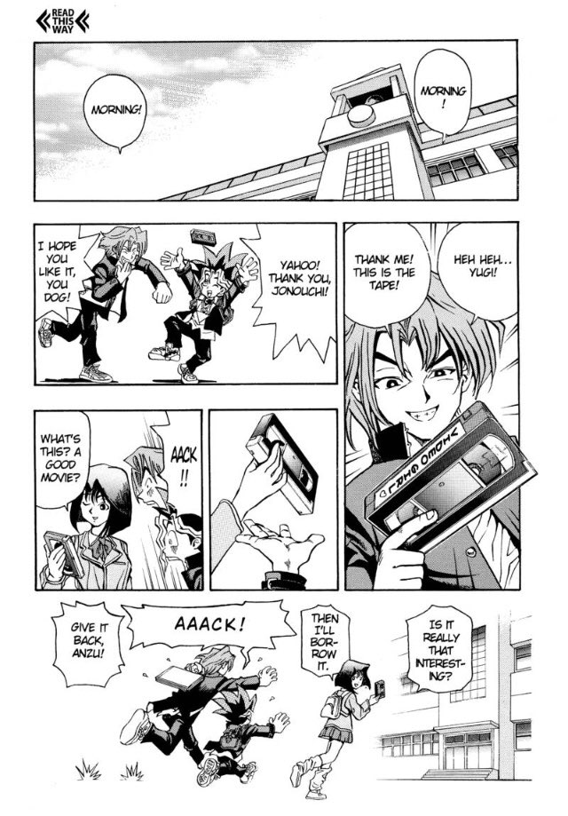 Yugi bonding with his new friend, Jonouchi.