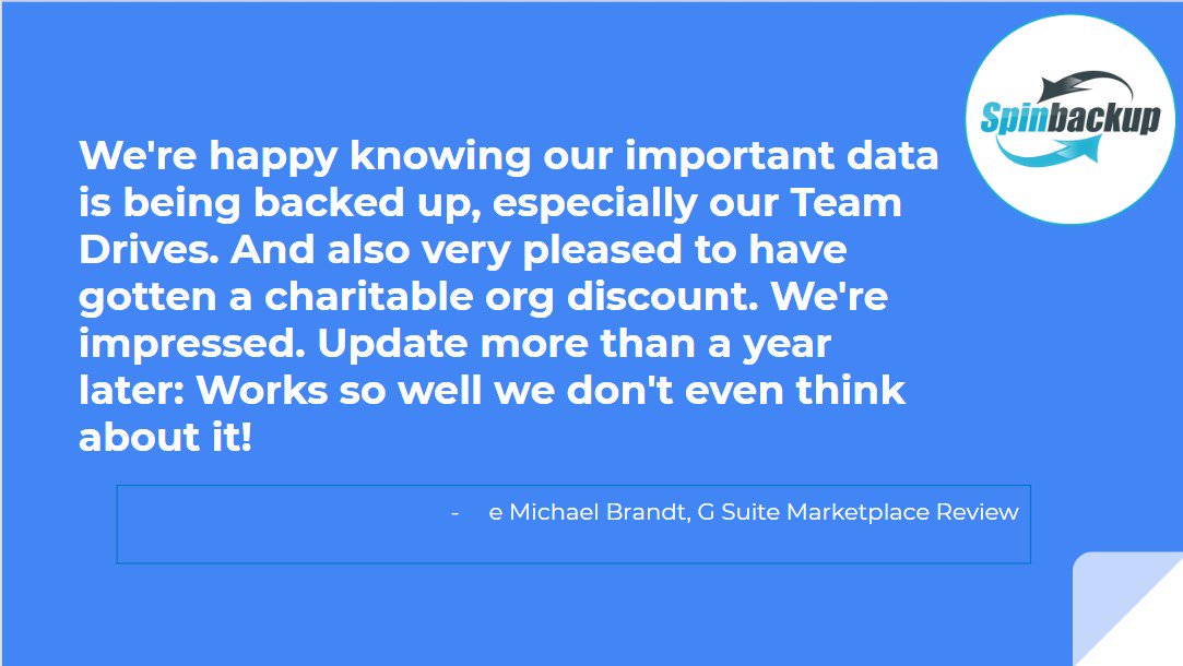 spintechinc's tweet image. We are happy to ensure our clients are receiving everything they need for a great experience with our solutions. You can rely on Spinbackup to get the job done right. #cloudsecurity #DataProtection #clouddataprotection #CyberSecurity #gsuite #backup gsuite.google.com/marketplace/ap…