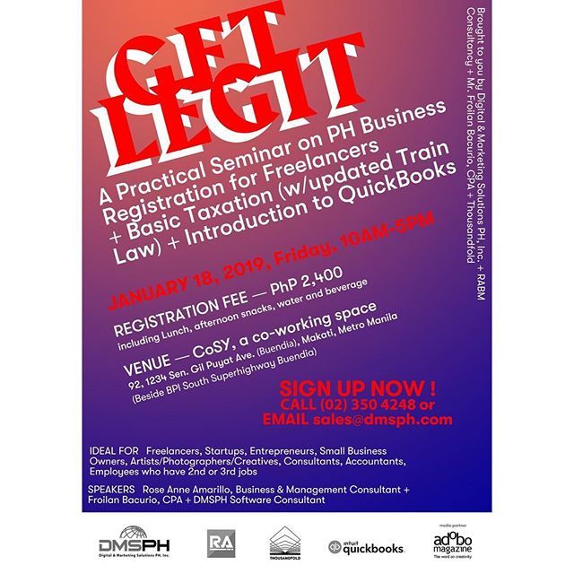 thousandfoldPH's tweet image. ⏰4 DAYS TO GO!! REGISTER NOW! Important practical/legal knowledge we don't get to learn in school, now available in a jam-packed 1 DAY Seminar. See you there!

Brought to you by Thousandfold, R.A. Accounting &amp;amp; Business Consultancy, Digital &amp;amp; Marketin… bit.ly/2Fv2F12
