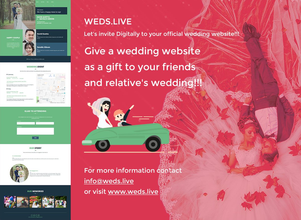 WedsLive's tweet image. Are you thinking, What to gift a wedding? Try this! A wedding website as a gift. Weds.live  offering a wedding website with your named Domain URL( your name.weds.live). Free website &amp;amp; Domain, Pay for hosting just 500 INR. weds.live  #weddings