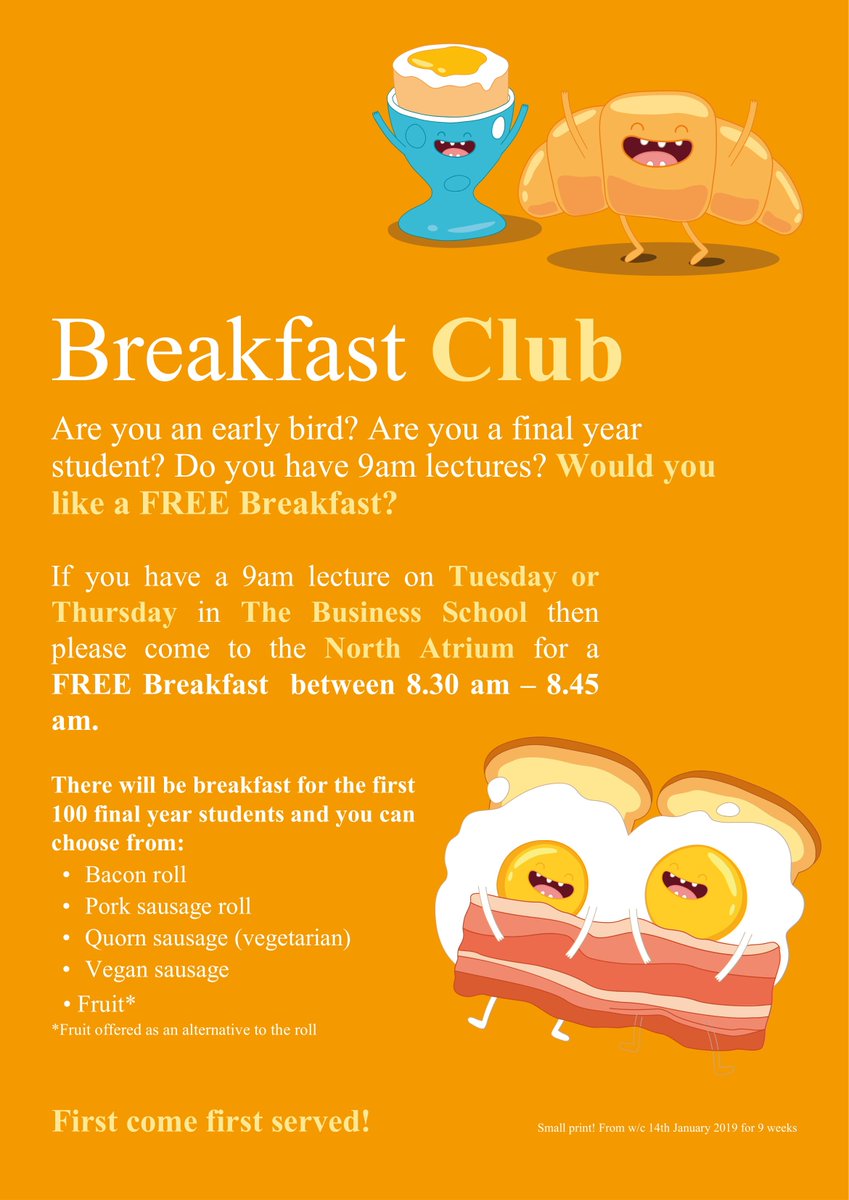 BusinessTechMMU's tweet image. FREE breakfast for @mmu_business and @mmu_law final year students. Open to the first 100 students, and caters for a range of dietary needs. Starts 8.30am tomorrow in the North Atrium