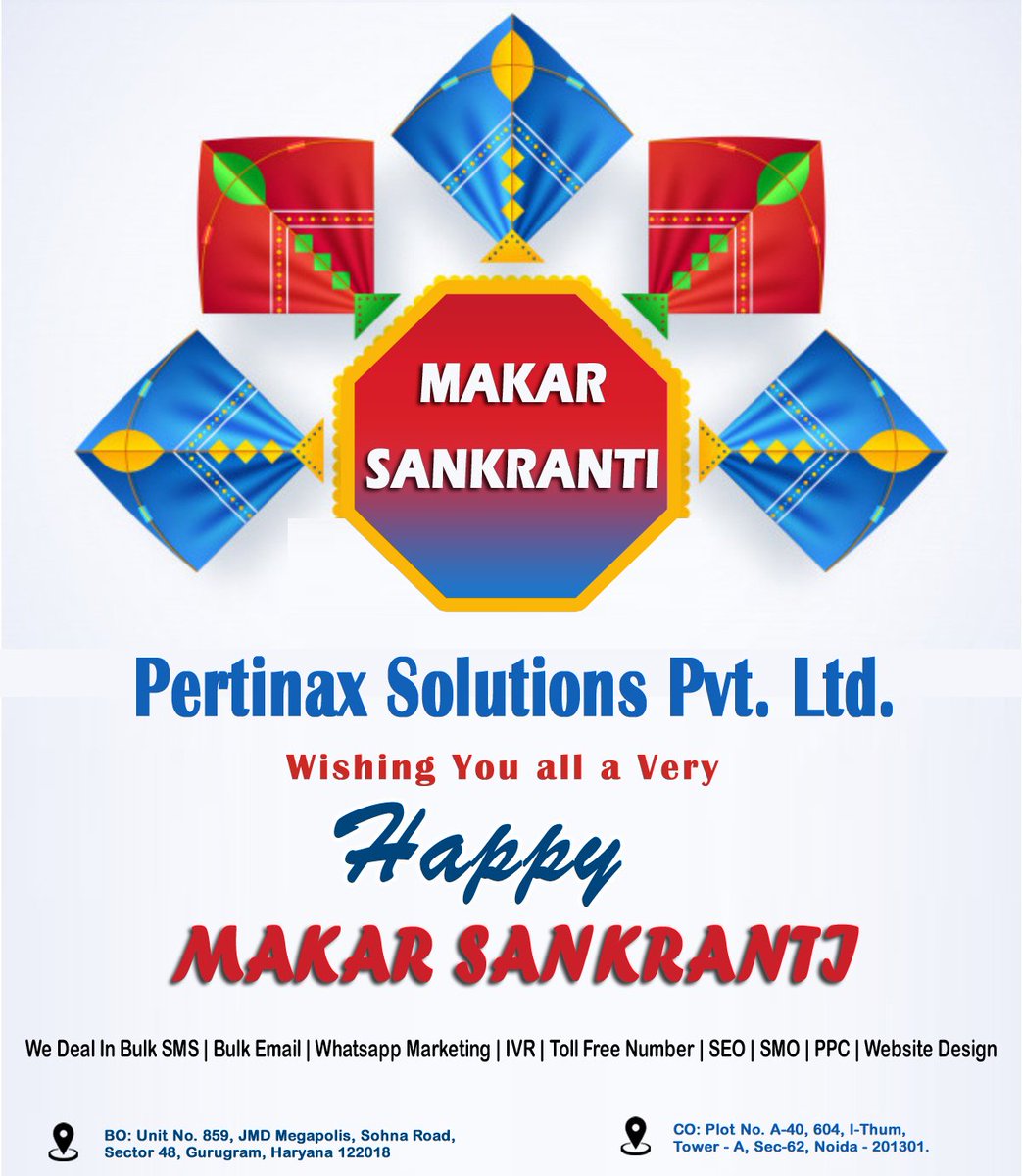 PertinaxGroup's tweet photo. Pertinax Solutions Pvt. Ltd. wishing you all a Very Happy Makar Sankranti . We are dealing also into digital marketing services

#bulksms
#bulkmailing
#tollfree
#ivr
#radio_promotions
#virtual_number
 #short_code
#search_engine_optimization
 #social_media_optimization https://t.co/1PnEDmdenb