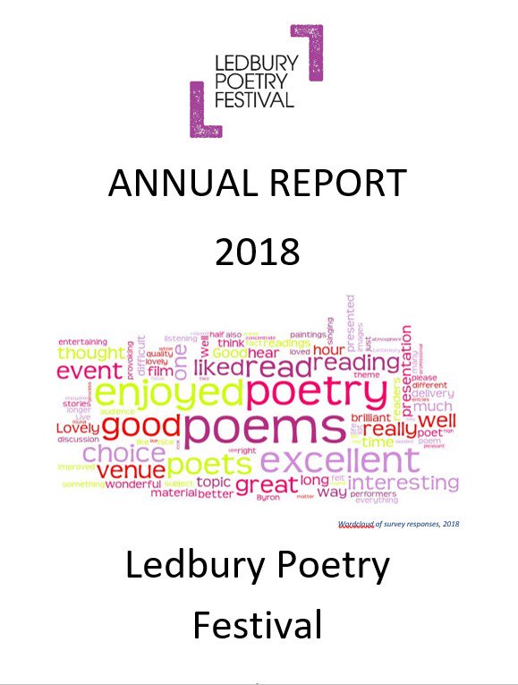 LedburyPoetry's tweet photo. Delighted to announce #LPF2018 #AnnualReport out now! Fabulous #audiences! Loads of free events! Outstanding #poets! 100's of #volunteers! 1000's of #podcast listens! Over 2000 schoolchildren! Read all about it https://t.co/AuewXsWYzH #herefordhour https://t.co/iA86gSHJUj