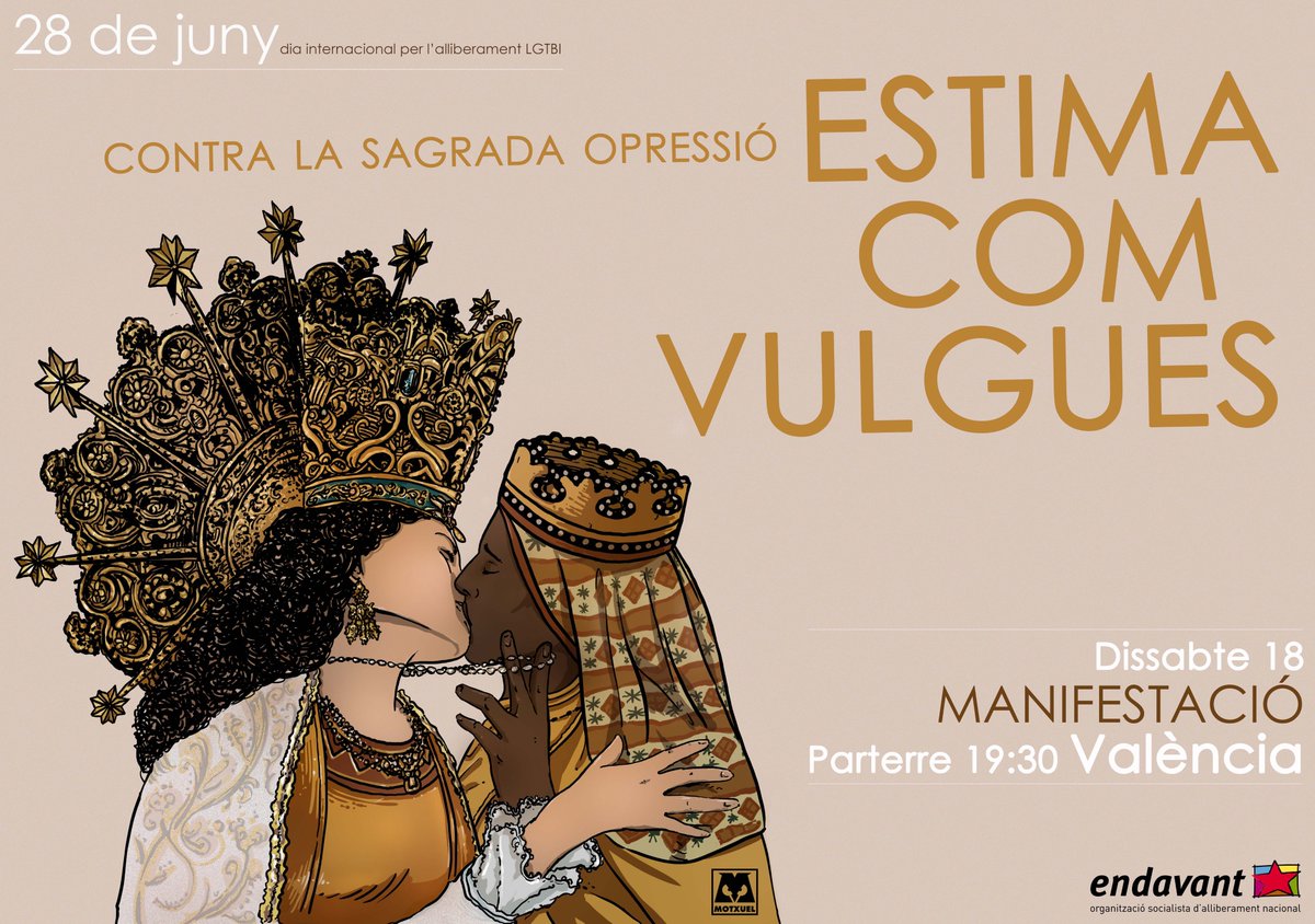 La justícia espanyola  ha arxivat definitivament la causa oberta per les denúncies de grups d'extrema dreta contra el cartell de les mares de Déu besant-se, que l'organització <a href="/Endavant_OSAN/">Endavant OSAN</a> va editar per convocar a la manifestació del #28deJuny #estimacomvulgues #PaïsosCatalans