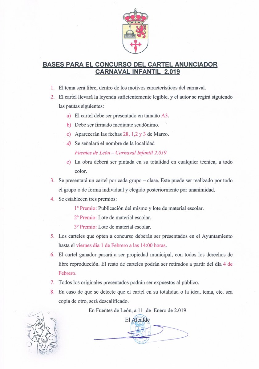 TENEMOS LOS CARNAVALES A LA VUELTA DE LA ESQUINA Y NECESITAMOS UN CARTEL ANUNCIADOR,
¿QUIERES QUE SEA EL TUYO?
PONTE A PINTAR Y PARTICIPA EN EL CONCURSO