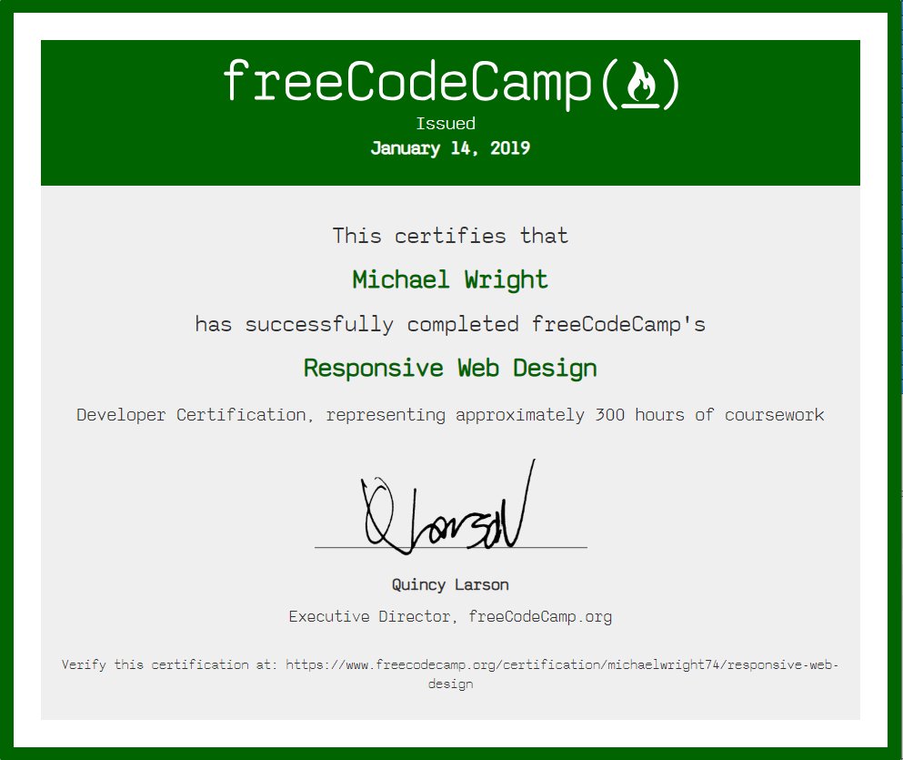 michaelwright74's tweet image. Day 13: I&apos;ve not updated my progress for a couple of days but I&apos;ve been busy finishing off the Responsive Web Design section of #freeCodeCamp and now have my certificate. #javascript here I come 😃🥳 #100DaysOfCode #CodeNewbie