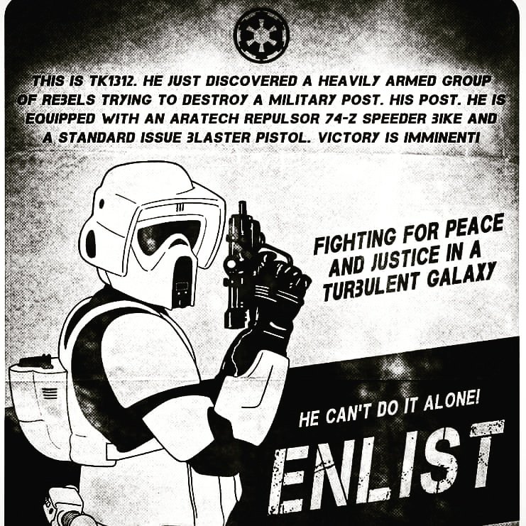 501stThylacine's tweet photo. Fight for justice in a turbulent galaxy. Enlist today at your local recruitment office. 
#scouttrooper #endor #starwars #enlist #501st #thylacineoutpost https://t.co/y6VNSH5DII