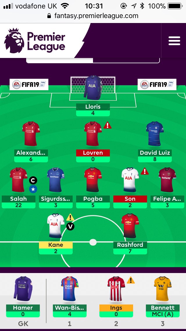ajsspurs's tweet photo. @OfficialFPL I’m confused as to why the league tables have been updated but my substitute AWB hasn’t automatically come on for Lovren who didn’t feature for Liverpool?!?! https://t.co/r9X0KCpiRv