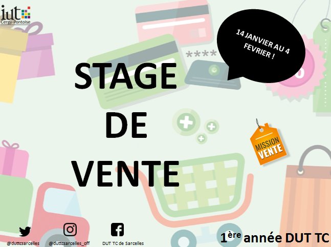 duttcsarcelles's tweet photo. Bonne chance aux élèves de 1ère année qui commencent aujourd'hui leur stage de vente pour une durée de 3 semaines. 💪#stage #stagedevente #duttc #iutcergypontoise #duttcsarcelles #duttechdeco https://t.co/akB17LLVT4