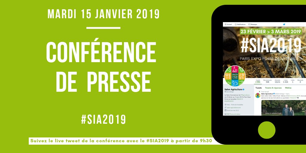 Salondelagri's tweet photo. Vous faites quoi demain matin à partir de 9h30 ? Suivez la conférence de presse du #SIA2019 en live tweet pour tout savoir sur cette édition ! 🤓 https://t.co/XdHb5kymlR