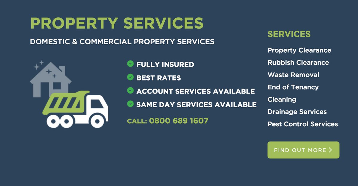 VOLO PROPERTY SERVICES FOR YOUR HOME OR BUSINESS: 
Property Clearance, Office Clearance, Waste Removal, End of Tenancy Cleaning, IT &amp; WEE Clearance...

FOR MORE INFO, SEE: voloservices.co.uk/property-servi…

CALL VOLO SERVICES NOW: 0800 689 1607