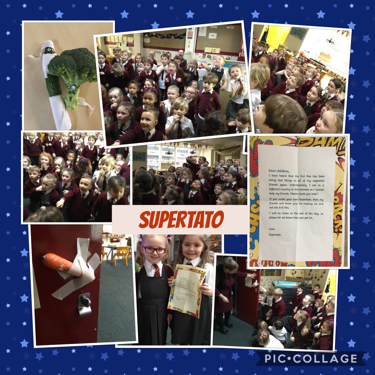 We couldn’t believe our eyes! Supertato left us a note asking us to help save his friends that had been captured and tied up by the Evil Pea! We have to make our own special Supertato to help save the veggies. #EYFS #supertato #evilpea #superheroes