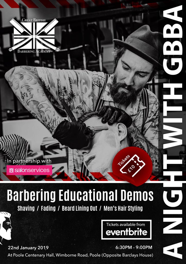 Last 20 tickets left for the event in Poole on the 22nd Jan! Tickets <a href="/eventbrite/">Eventbrite</a> #barber #barbertraining #gbba #gbbacollegetour <a href="/miketeducation/">Mike Taylor</a> <a href="/BarberingLive/">Master Barber Live</a> <a href="/SalonServicesUK/">Salon Services Help</a>