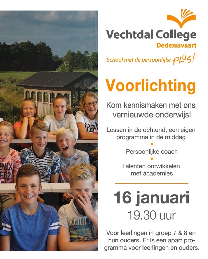 Voor in de agenda: Voorlichtingsavond voor leerlingen in groep 8 en hun ouders! Van harte welkom op 16 januari 2019, aanvang 19.30 uur, Botermanswijk 1 Dedemsvaart.
#voorlichting #groep8 #vo #dedemsvaart