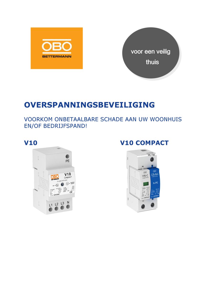 Mailactie week 3: Bescherm kostbare elektrische apparatuur tegen blikseminslag met OBO Betterman Overspanningsbeveiliging V10 en V10-C. Ga snel naar webshop.salo.nl/mailactie/