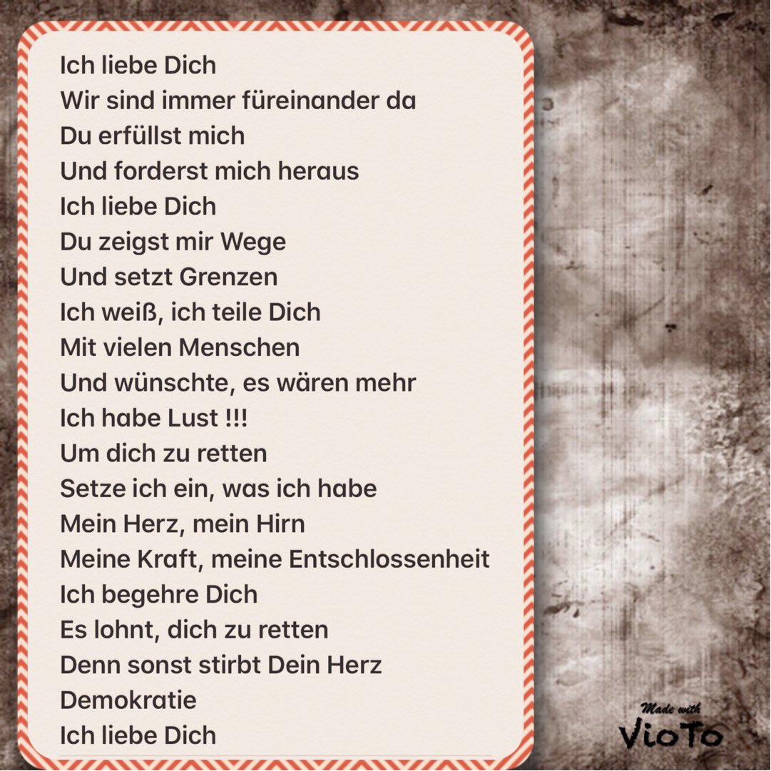 LoveGuerillos's tweet photo. Mein Herz, mein Hirn
Meine Kraft, meine Entschlossenheit
Ich begehre Dich
Es lohnt, dich zu retten
Denn sonst stirbt Dein Herz
Demokratie
Ich liebe Dich 3/3 https://t.co/KIj0xxpwQk