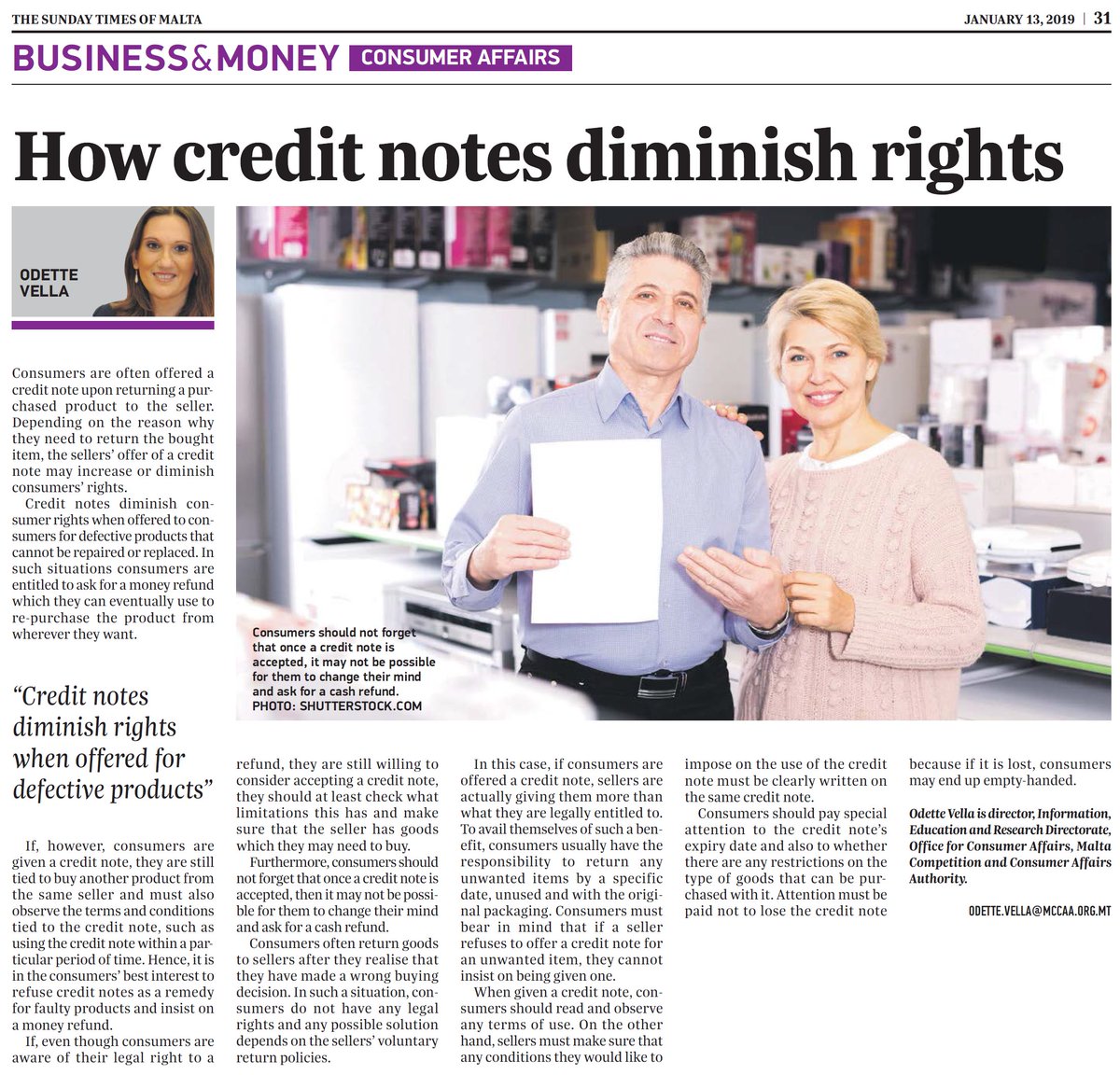 MCCAAMalta's tweet image. How credit notes diminish rights
#consumerrights #EU4Consumer #creditnotes 
Read more: bit.ly/2H9GcsI